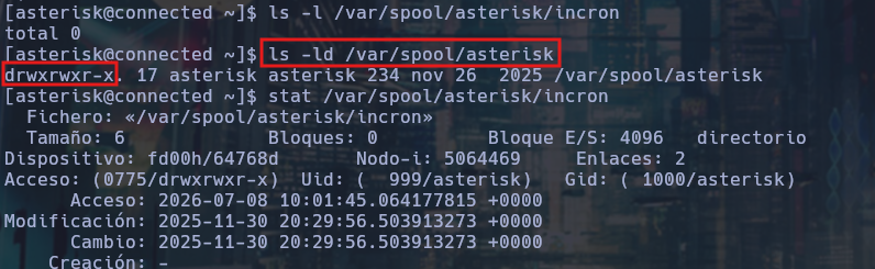 Permisos sobre /var/spool/asterisk y su subdirectorio incron